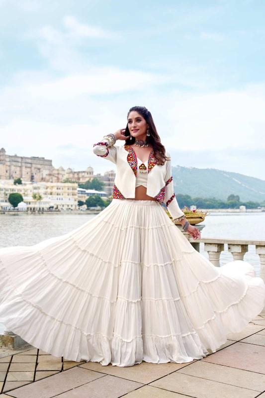 RAJUDI Rayon White Bridal lehenga choli collections